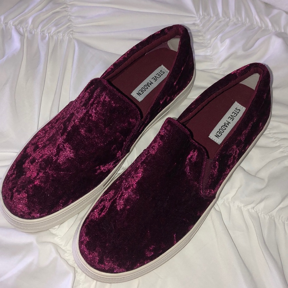 Steven Madden Red Velvet Slip Ons